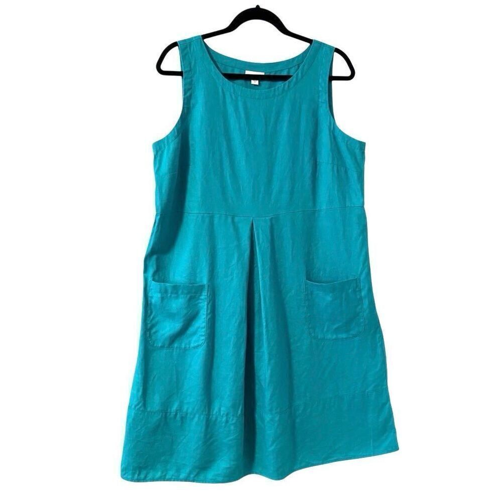 J. Jill M linen Aqua blue sleeveless pocket dress
